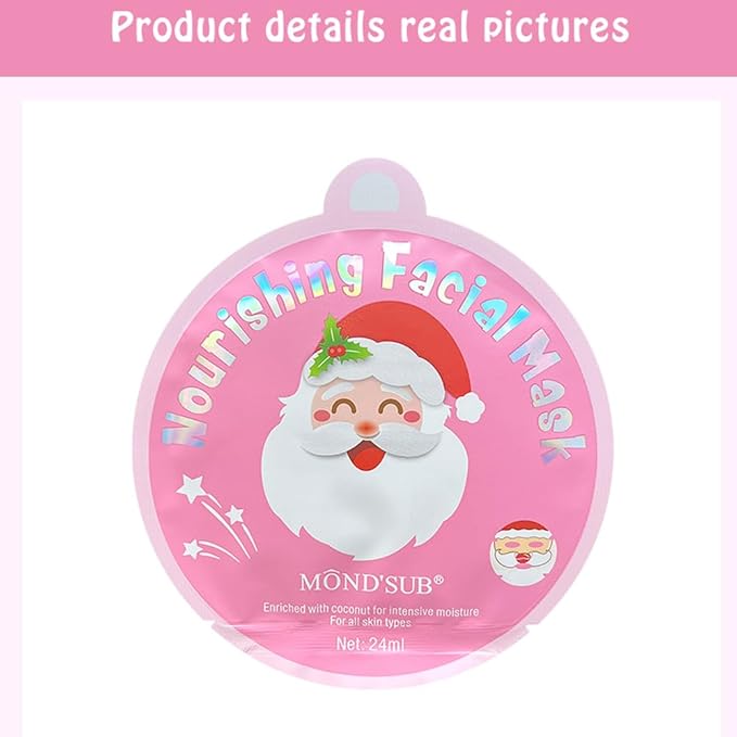MOND'SUB Christmas Facial Masks 8-Pack - Santa Claus Mask Hydrating, Smoothing, and Refreshing Skin-Clearing Face Sheet Masks - Skincare Set for Moisturizing and Soothing Beauty