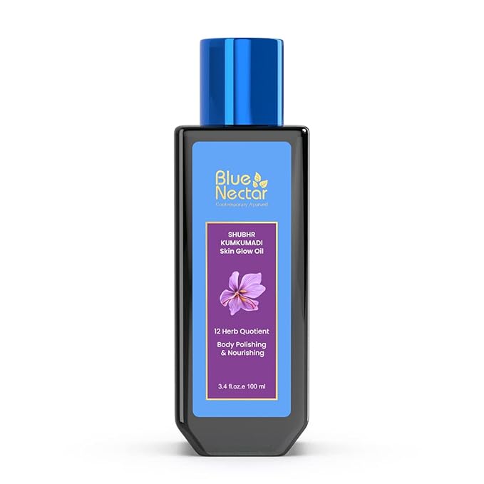 Blue Nectar Kumkumadi Body Oil for Glowing, Dry Skin | Moisturizing With Relaxing Aroma | Plant Based for Women & Men (12 Herbs, 3.4 fl oz)