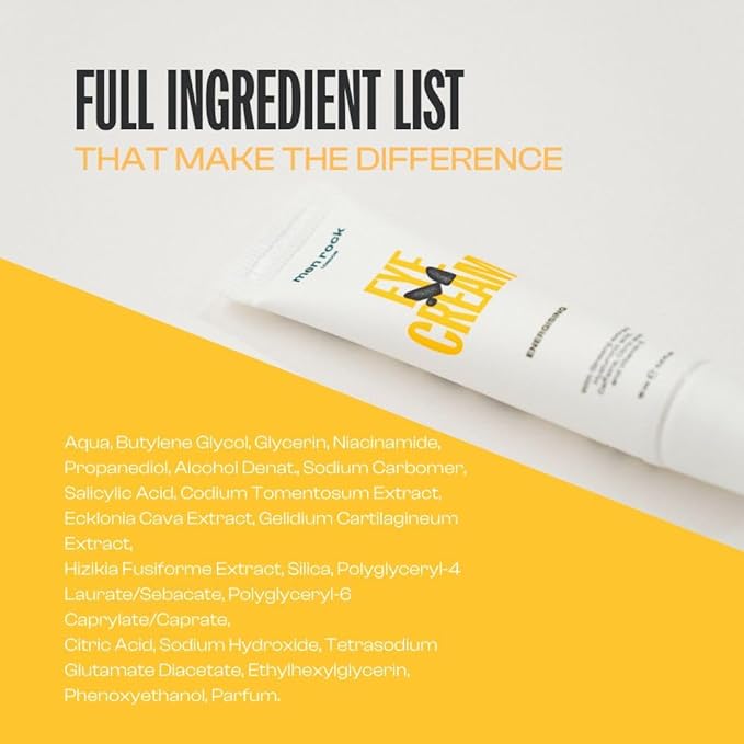 Men Rock Eye Cream - Moisturizing Under Eye Cream for Dark Circles with Ginseng Extract, Vitamin E - Mens Face Care - Mens Skincare Products - 0.5 oz