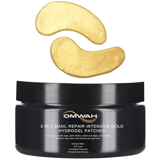 OMWAH Under Eye Mask for Face, Dark Circles and Puffiness, Beauty & Personal Care with Snail Mucin 24K Gold and Activated Charcoal Hydrogel Patches - 60 PCS (30 Pairs) (60 PCS)