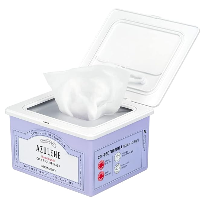 DERMATORY Hypoallergenic Cica Pick Up Mask, Thin Sheet Masks (0.2mm), Gentle, Moisturizing, Soothing, Healing, Calming Cica Skincare, Centella Asiatica, Guaiazulene, Panthenol (30 Sheets)