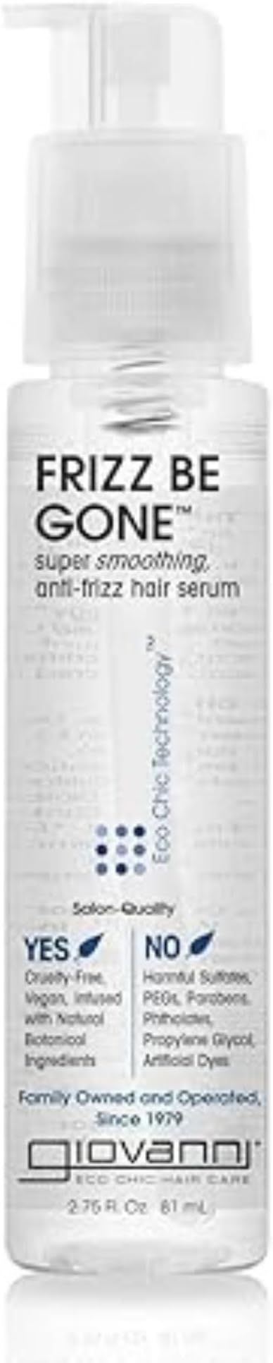 GIOVANNI ECO CHIC Frizz Be Gone - Super Smoothing Anti-Frizz Hair Serum, Adds Shine, Seals in Color, Infused with Natural Botanical Ingredients, Salon Quality, No Parabens - 2.75 oz (1 Pack)
