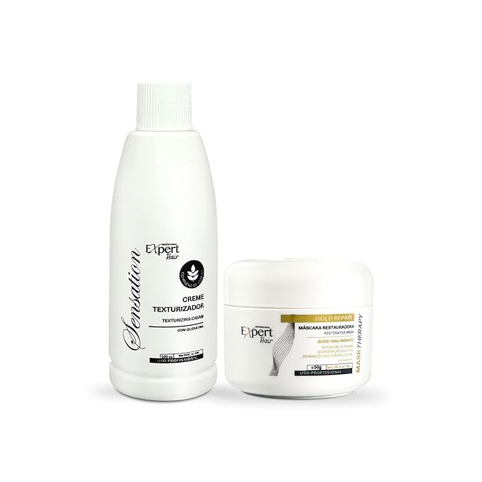 Expert Hair Sensation Straightening & Smoothing Kit :Texturizing Cream + Gold Repair Mask for Ultimate Hair Transformation- At Home Keratin Treatment for Straight, Silky, Moisturized Hair