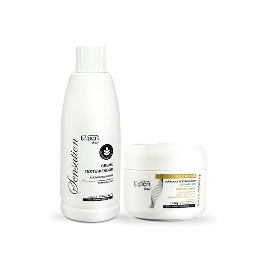 Expert Hair Sensation Straightening & Smoothing Kit :Texturizing Cream + Gold Repair Mask for Ultimate Hair Transformation- At Home Keratin Treatment for Straight, Silky, Moisturized Hair