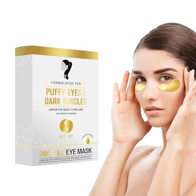 Golden Under Eye Patches (20 pairs) - Eyes Masks with Amino Acids, Collagen & Cooling Eye Care for Puffy Eyes, Dark Circles, Wrinkle Skincare Treatment for Men & Women