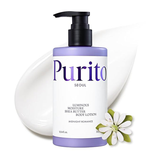 PURITO Luminous Moisture Shea Butter Body Lotion, Shea Butter, Gentle on Skin, Moisturizing, Dry Skin, Pump Bottle, K-Beauty, 300ml / 10.14 fl. oz. (Midnight Romance, 10.14 fl. oz.)