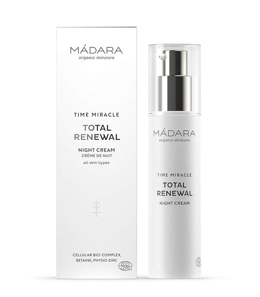 MÁDARA Organic Skincare | Time Miracle Total Renewal Night Cream - 50ml, With multi-molecular Hyaluronic Acid and balancing Physio-Zinc, Based on Northern Birch Water, Vegan, Ecocert certified.