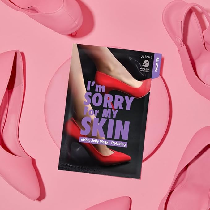 I'M SORRY FOR MY SKIN Jelly Mask Full Set for Skin Stress Relief, Korean Skin Care Travel Essentials Kit, K-Beauty Hydrating Face Mask Sheets, Gifts for Women (pH5.5 Pack of 5)