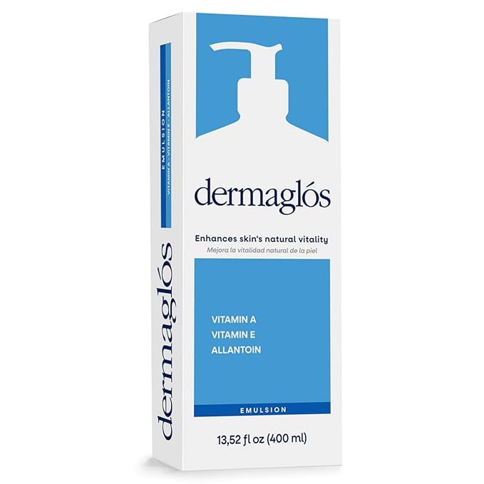 Dermaglos Moisturizing Body Lotion for Dry Skin with Extra Vitamin A, Vitamin E & Allantoin | Hydrating Emulsion & Regenerating formula for Stretch Marks, Tattoos, Scars & Wrinkles | 13.52 Fl Oz
