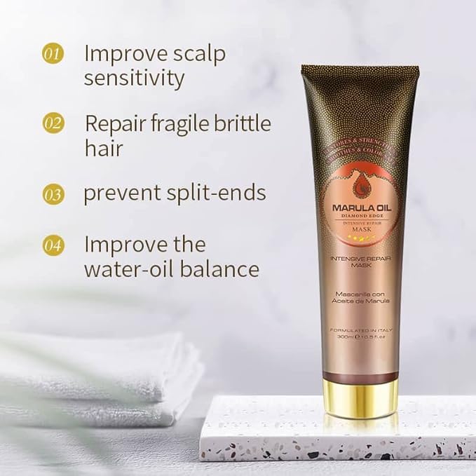 Diamond Edge Intensive Hair Treatment Mask | Take Down Moisture & Repair MASK Marula Oil Volume Nourish | Detangling Mask - Paraben & Sulfate Free