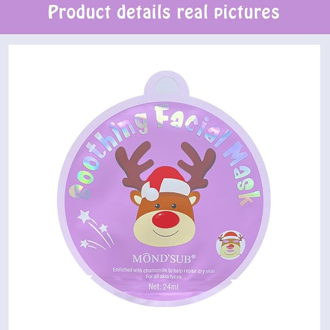 MOND'SUB Christmas Stocking Stuffer Facial Masks 8-Pack - Elk mask,Hydrating, Smoothing, and Refreshing Skin-Sheet Masks - Skincare for Moisturizing and Soothing Beauty