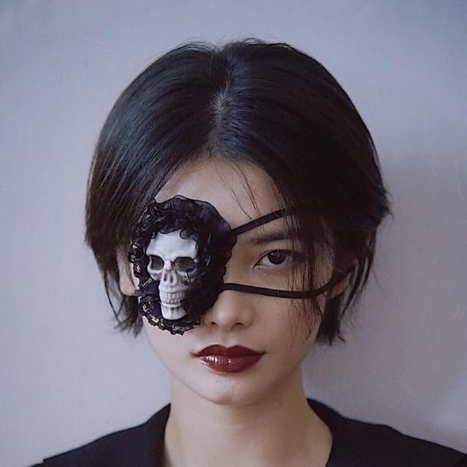 Halloween Punk Skull Eye Mask Dark Gothic Retro Skull Eye Patch Mask Lace Skeleton Single Eye Patch Prom Mask