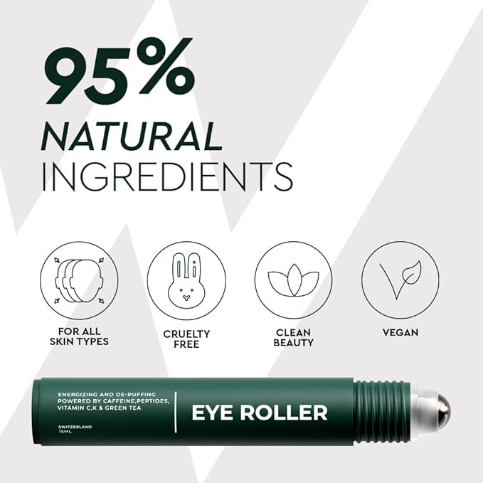 Wolf Project Eye Care Set - Energizing Eye Roller + Under Eye Mask for Dark Circles and Puffiness, With Caffeine, Vitamin C and Peptides