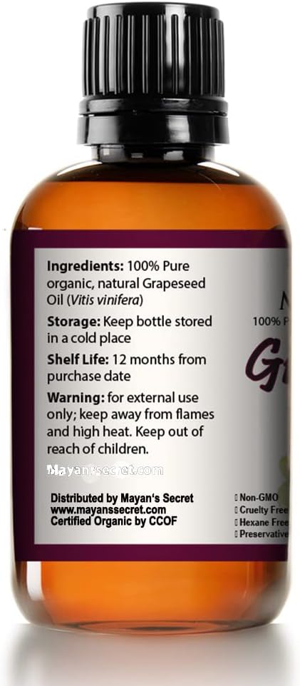 USDA Certified Organic GRAPESEED OIL ANTI-AGING MOISTURIZER - Facial Cleanser | Unrefined, Cold Pressed | Essential to Reduce Skin Wrinkles and Stretch Marks | Dandruff Remover