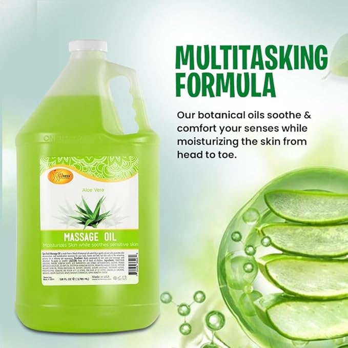 SPA REDI - Massage Oil, Aloe Vera, 128 Oz - Professional Pedicure, Manicure, Full Body Massage Therapy, Made with Almond Oil, Cotton Seed Oil, Sunflower Oil, Avocado Oil, Essential Oils, Vitamin E