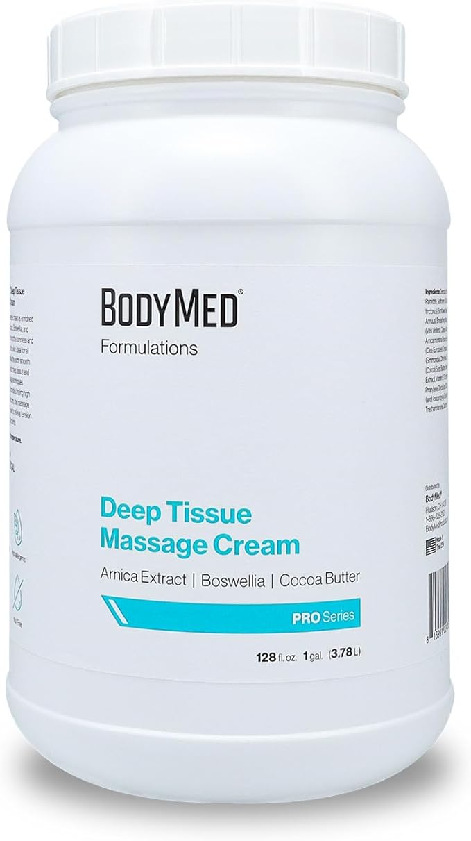 BodyMed Formulations Deep Tissue Massage Cream, 1 gal. – Fragrance-Free, All-Natural Lotion for Massage Therapy – Leaping Bunny Certified – with Arnica Extract & Jojoba – Non-Staining, & Paraben Free