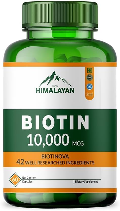 10000 MCG Biotin Supplement Capsules Promote Hair Skin & Nails Health Enriched with Sesbania grandiflora Vitamin C Grape Seed & Bamboo Extract for Men Women - 60 Capsule