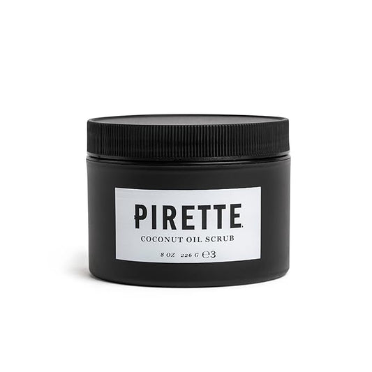 PIRETTE Coconut Oil Scrub, Women’s Beach Inspired Sugar Body Scrub, Safe for Sensitive Skin, Notes of Fresh Coconut, Surf Wax & Sunscreen, 8 Fl Oz