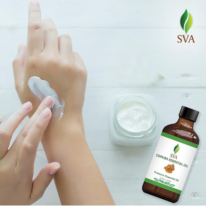 SVA Copaiba Essential Oil – 4 Fl Oz – 100% Natural Copaiba Oil - for Diffuser, Hair Care, Face, Skin Care, Aromatherapy, Scalp and Body Massage, Soap and Candle Making – with Dropper