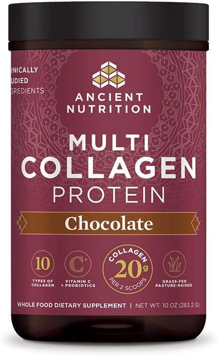Ancient Nutrition Collagen Peptides Powder, Multi Collagen Protein, Women & Men, Vitamin C, Probiotics, Hydrolyzed Collagen, Supports Skin, Joints, Gut Health, Chocolate, 24 Servings