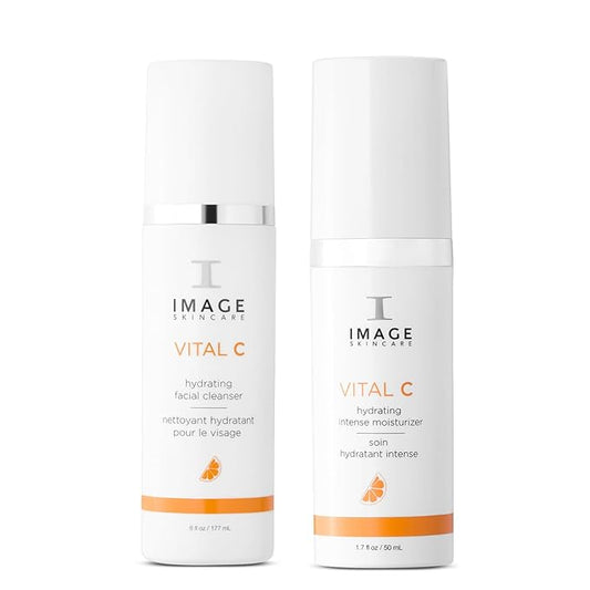 IMAGE Skincare VITAL C Cleanser and Moisturizer Bundle, with VITAL C Hydrating Facial Cleanser and Hydrating Intense Moisturizer, for Dry Skin