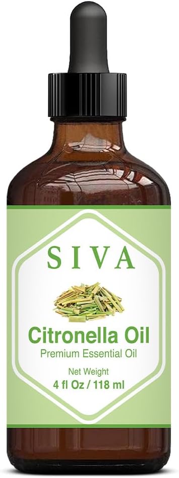 Siva Citronella Essential Oil - 4 Fl Oz – Natural Citronella Oil - for Diffuser, Face, Skin Care, Aromatherapy, Hair Care, Scalp and Body Massage - with Dropper