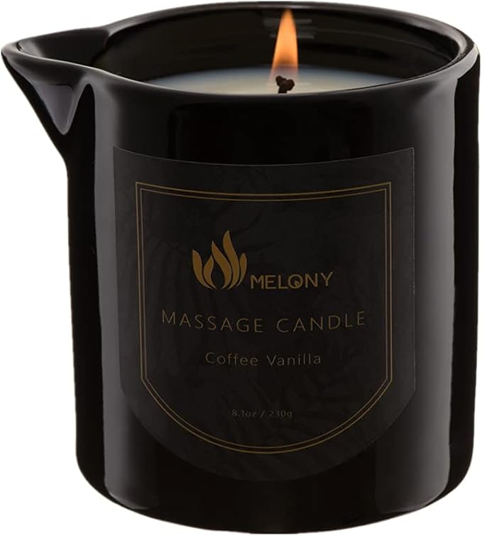 MELONY Massage Oil Candle for Pure Relaxation- 8.1 oz- Moisturizing Essential Oil Body Massage Candle for Home Spa- Amazing Gift for Women & Men (Coffee Vanilla)