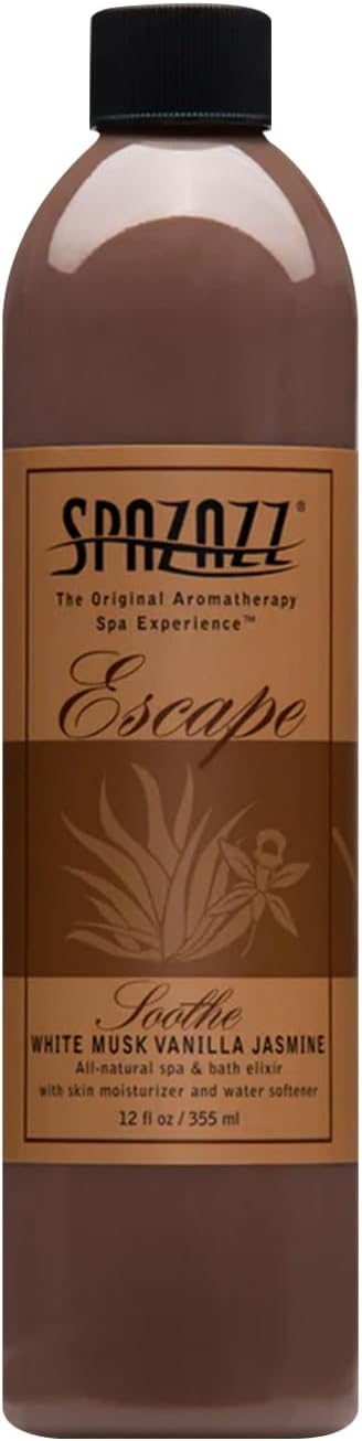 Spazazz SPZ-127 Escape Aromatherapy Elixir Bottle, 12-Ounce, White Musk Jasmine Vanilla Soothe