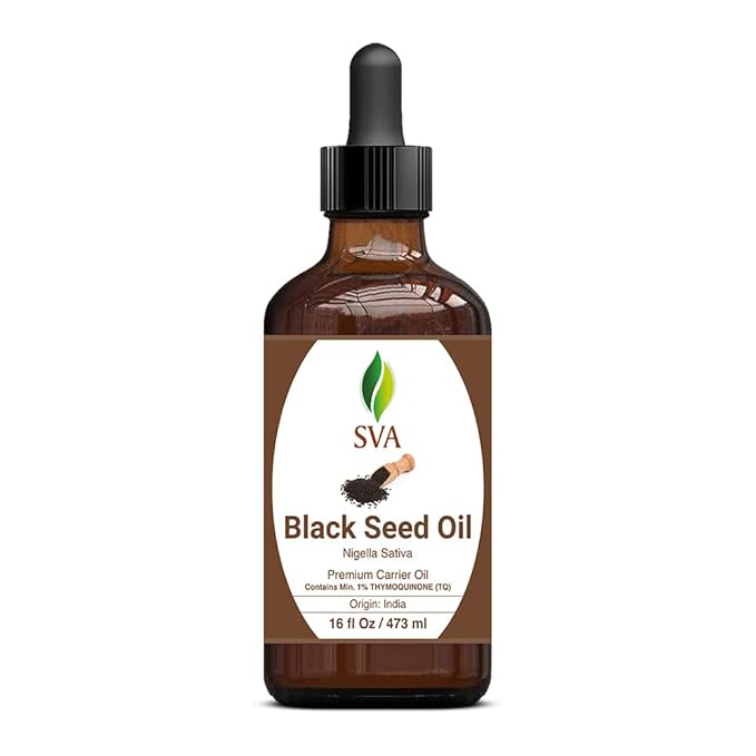 SVA Black Seed Oil - 4 Fl Oz – 100% Natural Cold Pressed Black Seed Oil - for Face, Skin Care, Hair Care, Scalp Massage & Body Massage – Carrier Oil with Dropper