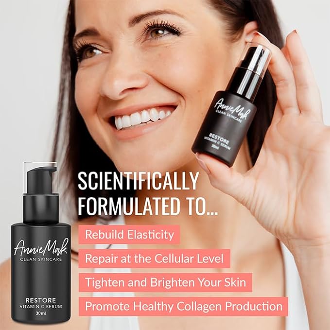 AnnieMak Restore Vitamin C Serum for Face with Hyaluronic Acid, Vitamin E & Patented Ingredients for Skin Tightening & Brightening, Facial Skincare for Fine Line & Wrinkle, Promotes Collagen (1 fl oz)