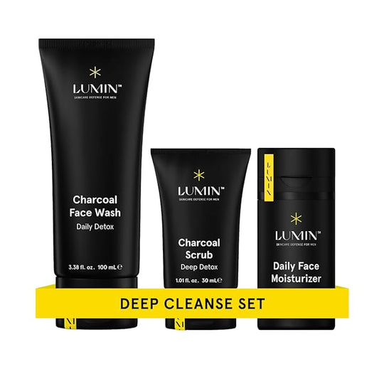 Lumin - Smooth Operator Detox - Men's skincare kit, Includes: Charcoal Face Wash Daily Detox, Charcoal Scrub Deep Detox & Daily Face Moisturizer, Suitable for all skin types, Two Month Supply
