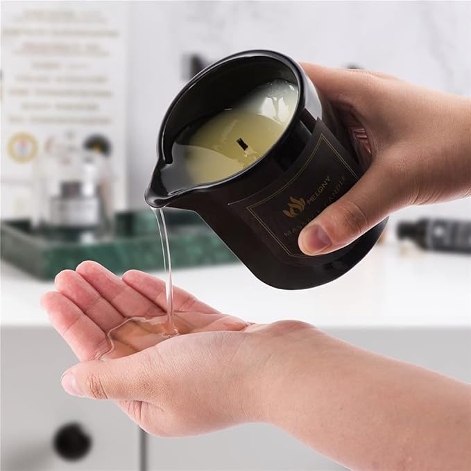 MELONY Massage Oil Candle for Pure Relaxation- 8.1 oz- Moisturizing Essential Oil Body Massage Candle for Home Spa- Amazing Gift for Women & Men (BlackBerry & Bay)