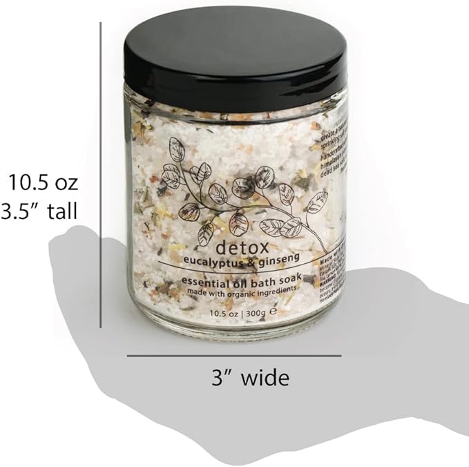 Hemlock Park Detox Essential Oil Bath Soak | Naturally Soothing Mineral Sea Salt and Botanicals | 10.5 oz Jar | Eucalyptus & Ginseng