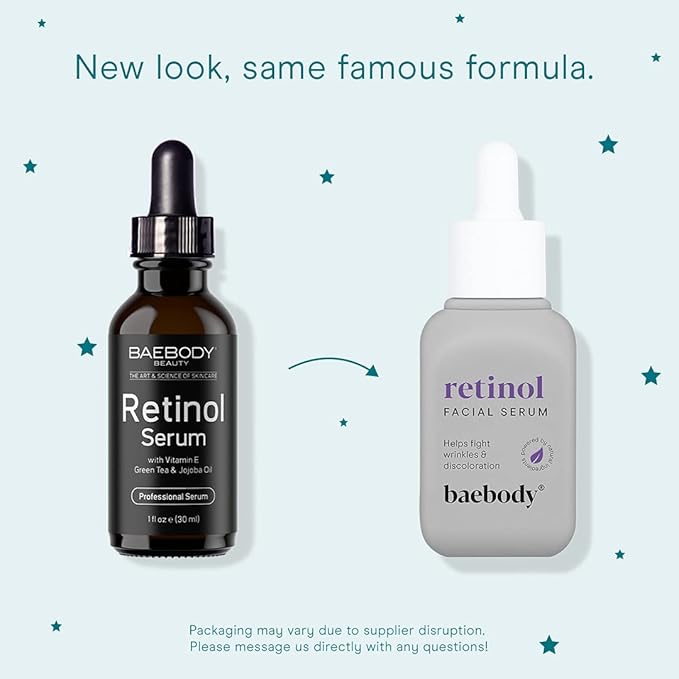 Baebody Made in USA Retinol Serum for Face - Anti Aging Serum for Fine Lines & Wrinkles - - Retinol for Face with Jojoba Oil & Green Tea (1 fl oz/30 ml)