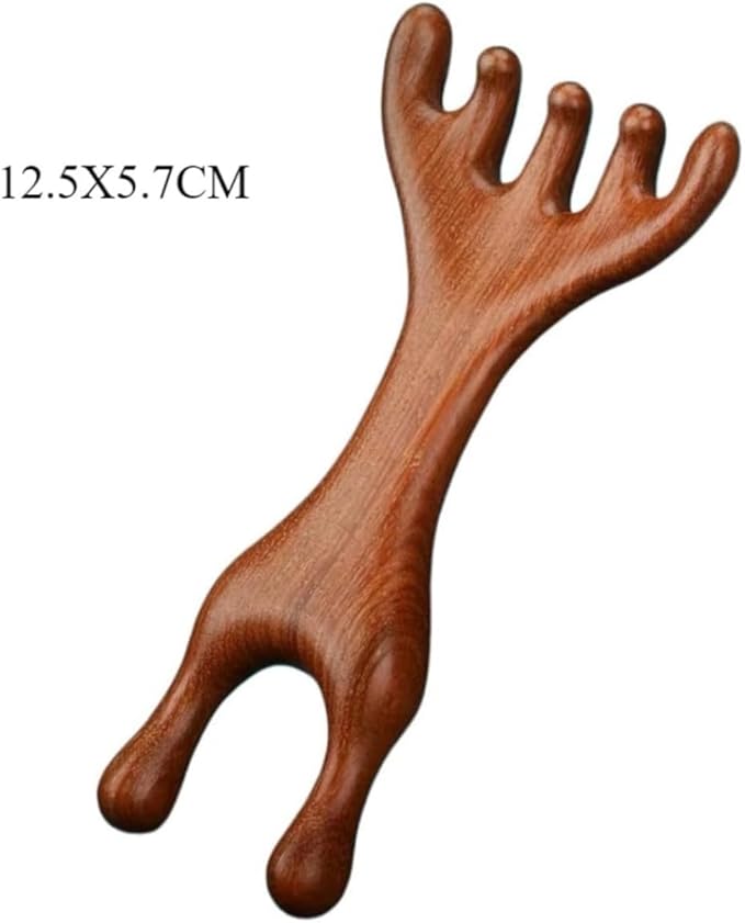 Golden Sandalwood Massager Tool Eye Massage Device Scalp Gua Sha Wooden Comb Forehead Massage Tools with Gift Box (5+2-Claws)