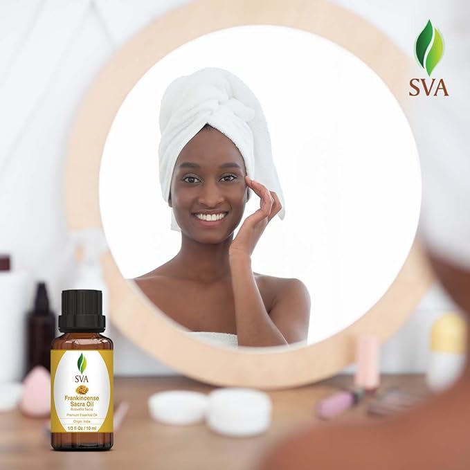 SVA Frankincense Essential Oil – 1/3 Fl Oz – 100% Natural Frankincense Sacred Oil - for Diffuser, Hair Care, Face, Skin Care, Aromatherapy, Scalp and Body Massage, Soap and Candle Making