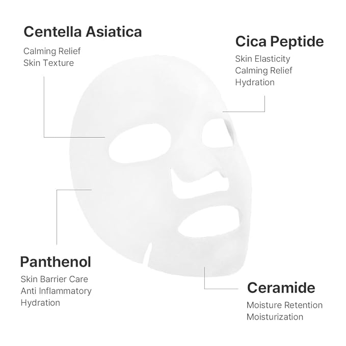 Cica Peptide Mask Cellulose Bamboo Sheet for Soothing Relief Skin Elasticity & Hydration Korean Skincare (10 Pack)