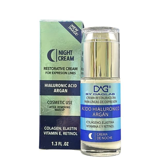 Night Cream (1.3 Fl Oz) - Restorative Cream for Expression Lines | Hyaluronic Acid, Argan, Collagen, Elastin, Vitamin E & Retinol | Cosmetic Use After Makeup Removal