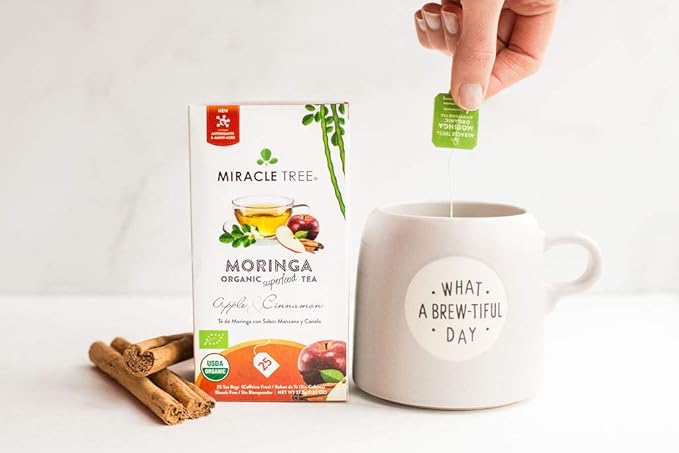 Miracle Tree - 6 Count of Organic Moringa Superfood Tea, 25 Individually Sealed Tea Bags, Apple & Cinnamon (Keto, Detox, Energy/Immunity Booster, Vegan, Gluten-Free, Organic, Non-GMO, Caffeine-Free)