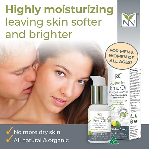 Y-Not Natural Ultra Pure Australian Emu Oil - Luxury Emu Oil 60 mL - Free Range Aboriginal Omega 3, 6 & 9 Infused with Lemon Lime - The Ultimate Moisturizer for Skin, Hair, Nails, and Scalp
