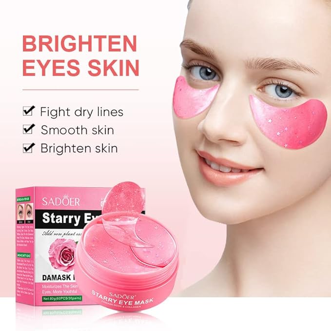 Eye Mask, Under Eye Patches 30 Pairs- Dark Circles, Puffy Eyes Treatments–Reduce Wrinkles and Fine Lines, Hydrating and Anti-Wrinkle Effect Under-Eye Patches with Hyaluronic Acid and Collagen (Damask Rose)
