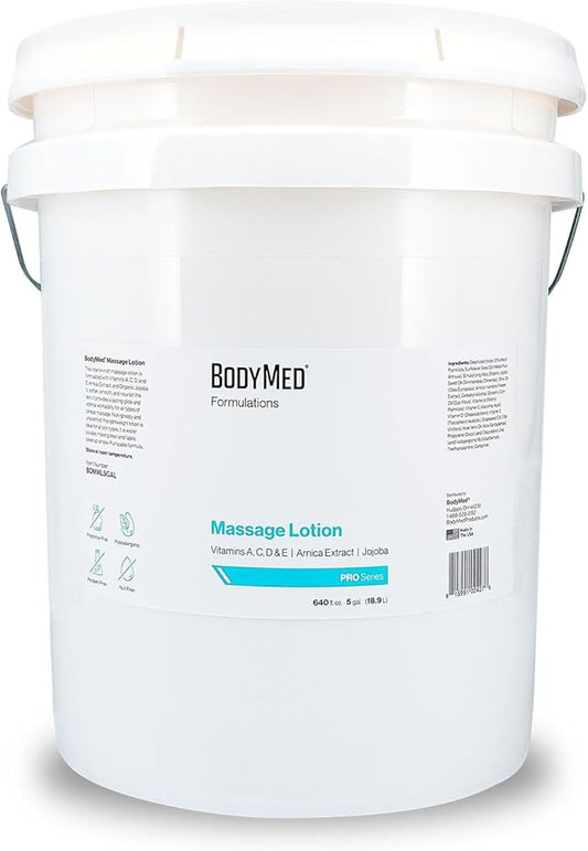 BodyMed Formulations Massage Lotion, 5 gal. – Fragrance-Free, All-Natural Lotion for Massage Therapy – Leaping Bunny Certified – with Arnica Extract & Jojoba – Non-Staining, & Paraben Free