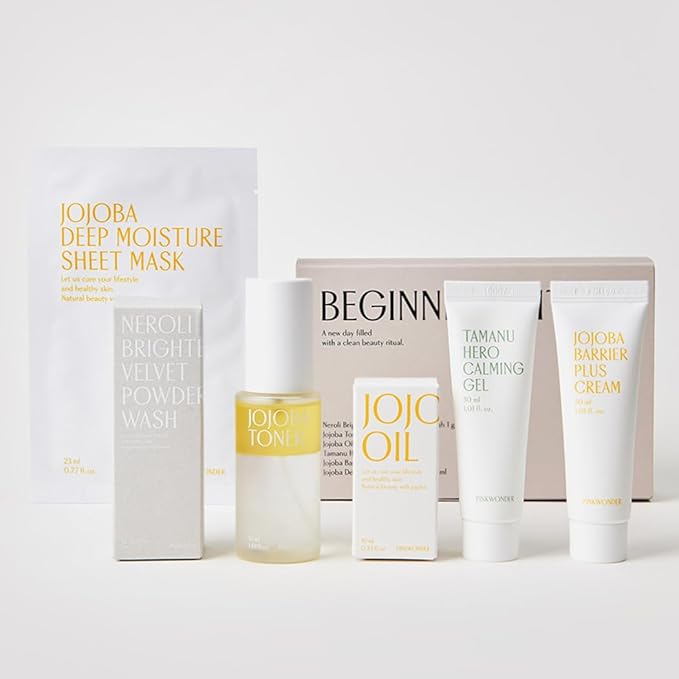 Beginner Edition Skincare Set | USDA Organic Jojoba Oil | Hydrating & Soothing Routine | Travel Essentials for Women | Korean Skincare Gift