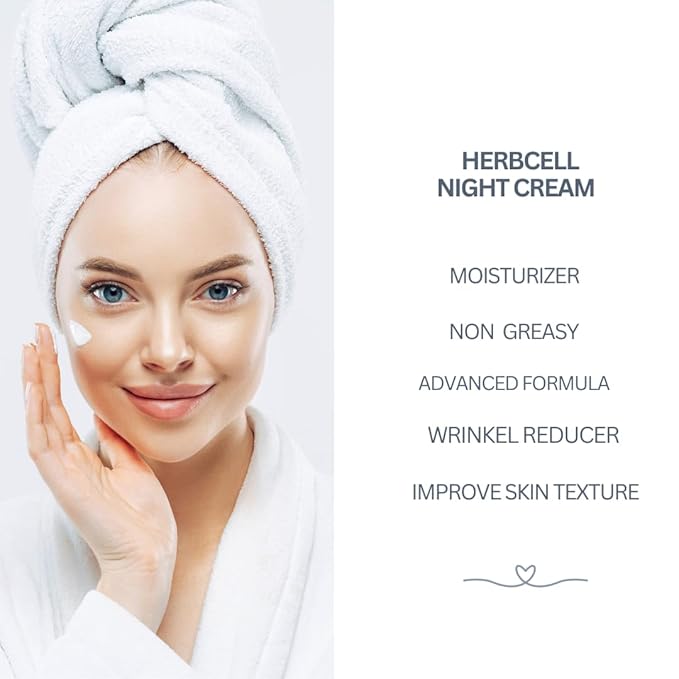 HERBCELL Night Cream, with Collagen Face Mask and Wrinkle Repair - Anti Aging Face Cream for Smooth, Firm Skin Face Moisturizer for All Skin Types - 1.7 oz