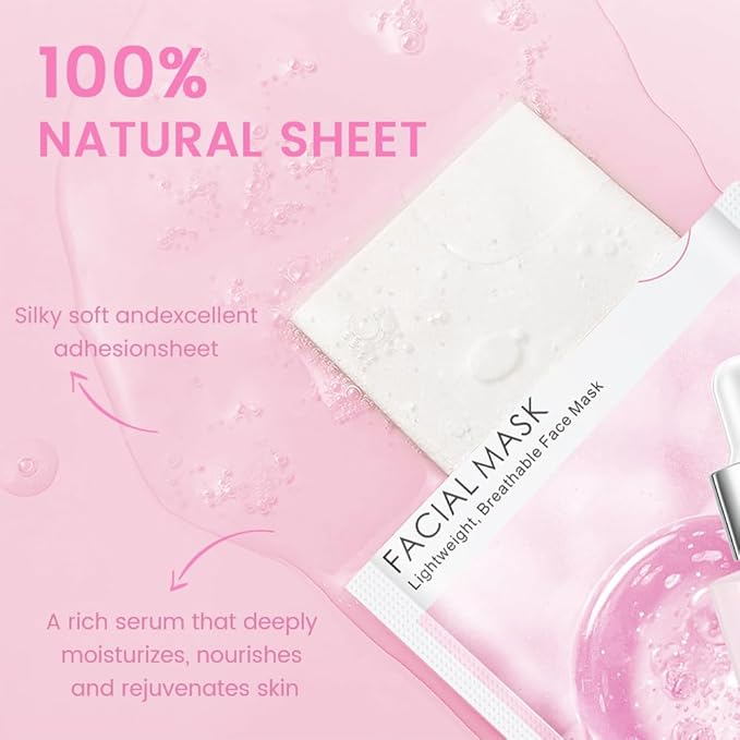 Face Sheet Mask Skincare,Hydrating Spa Face Mask For Sensitive Skin,Moisturize,Nourish for All Skin Types,Natural Skin Care Spa Face Mask for Women Men Girls,Pack of 6