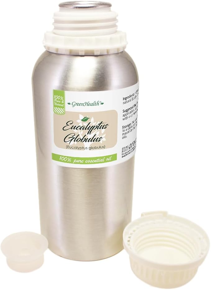 GreenHealth - Eucalyptus Globulus Essential Oil – 16 fl oz (473 ml) Aluminum Bottle w/Plug Cap – 100% Pure, Uncut, Undiluted