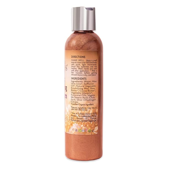 GLIMMER GODDESS Organic Body Shimmer Lotion - Super Level 3 Bronze Body Shimmer, 8 oz