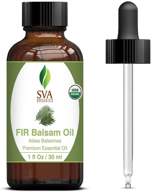 SVA Fir Balsam Essential Oil Organic – 1 Fl Oz – 100% Natural Organic Fir Oil - for Diffuser, Hair Care, Face, Skin Care, Aromatherapy, Scalp and Body Massage, Soap and Candle Making – with Dropper