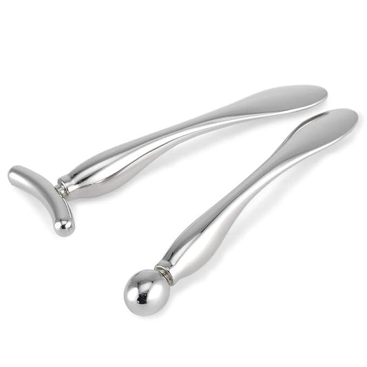 LISAPACK 2PCS Metal Eye Cream Applicator Wand Stick, Massager Tool for Facial Massage, Reduce Puffiness (Silver)