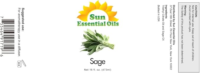 Sun Essential Oils Sage Essential Oil 16oz for Aromatherapy, Diffuser, Skin Care, Eases Pain and Massage – Pure Sage Essential Oil for Diffuser
